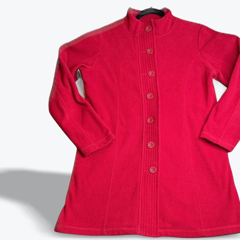 Carole Little Women's Red‎ Fleece Button Front Jacket Coat Collared